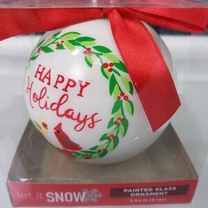 Happy Holidays Let It Snow Painted Glass Ornament